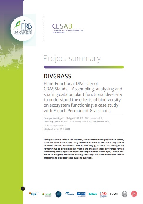 DIVGRASS | Assembling, analysing and sharing data on plant functional diversity to understand the effects of biodiversity on ecosystem functioning