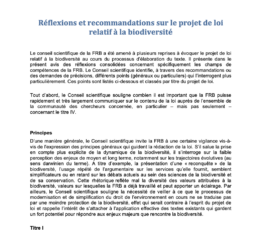 Réflexions et recommandations sur le projet de loi relatif à la biodiversité