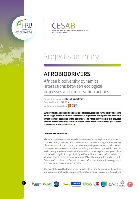 AFROBIODRIVERS | African biodiversity dynamics: interactions between ecological processes and conservation actions