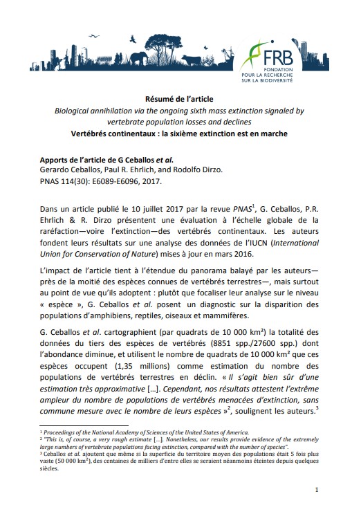 Vertébrés continentaux : la sixième extinction est en marche