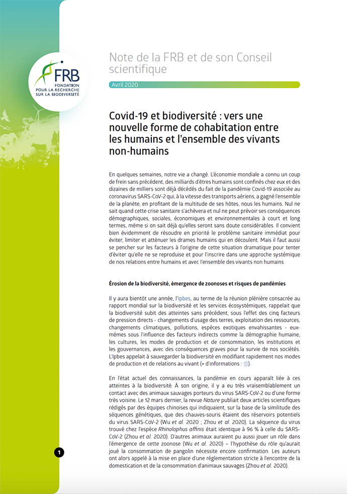 [Covid-19 et biodiversité] La FRB et son Conseil scientifique s’expriment