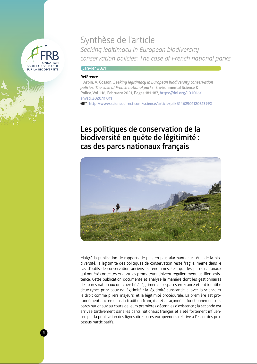 Les politiques de conservation de la biodiversité en quête de légitimité :  cas des parcs nationaux français