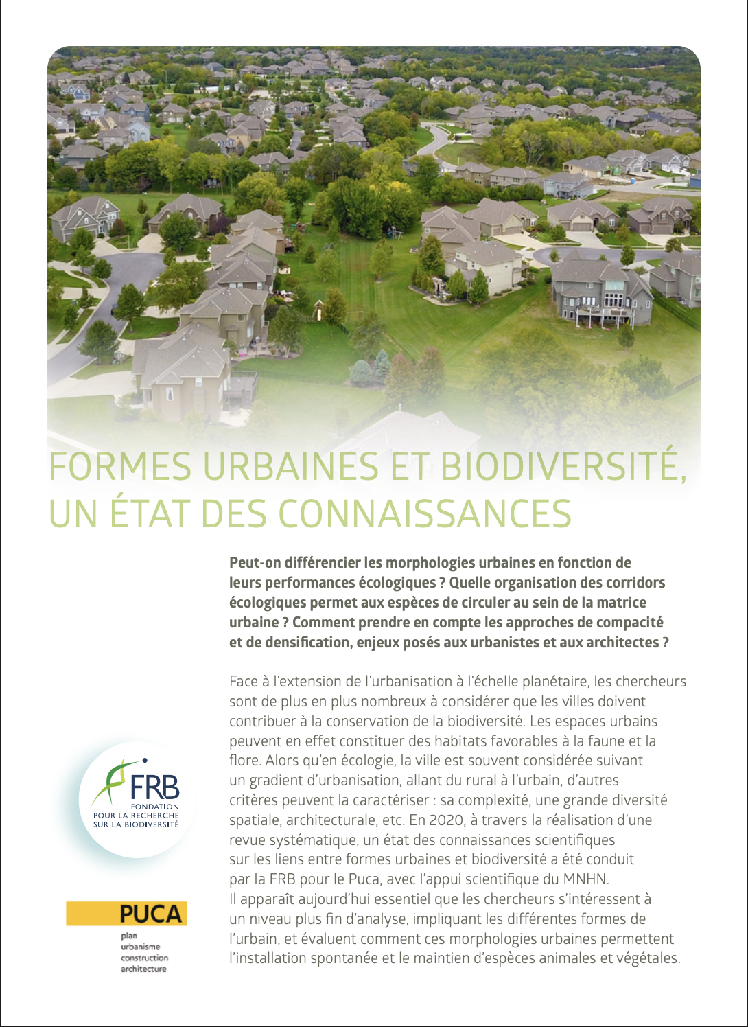 Formes urbaines et biodiversité, un état des connaissances