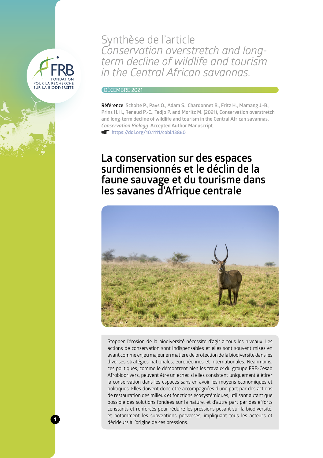 La conservation sur des espaces surdimensionnés et le déclin de la faune sauvage et du tourisme dans les savanes d’Afrique centrale