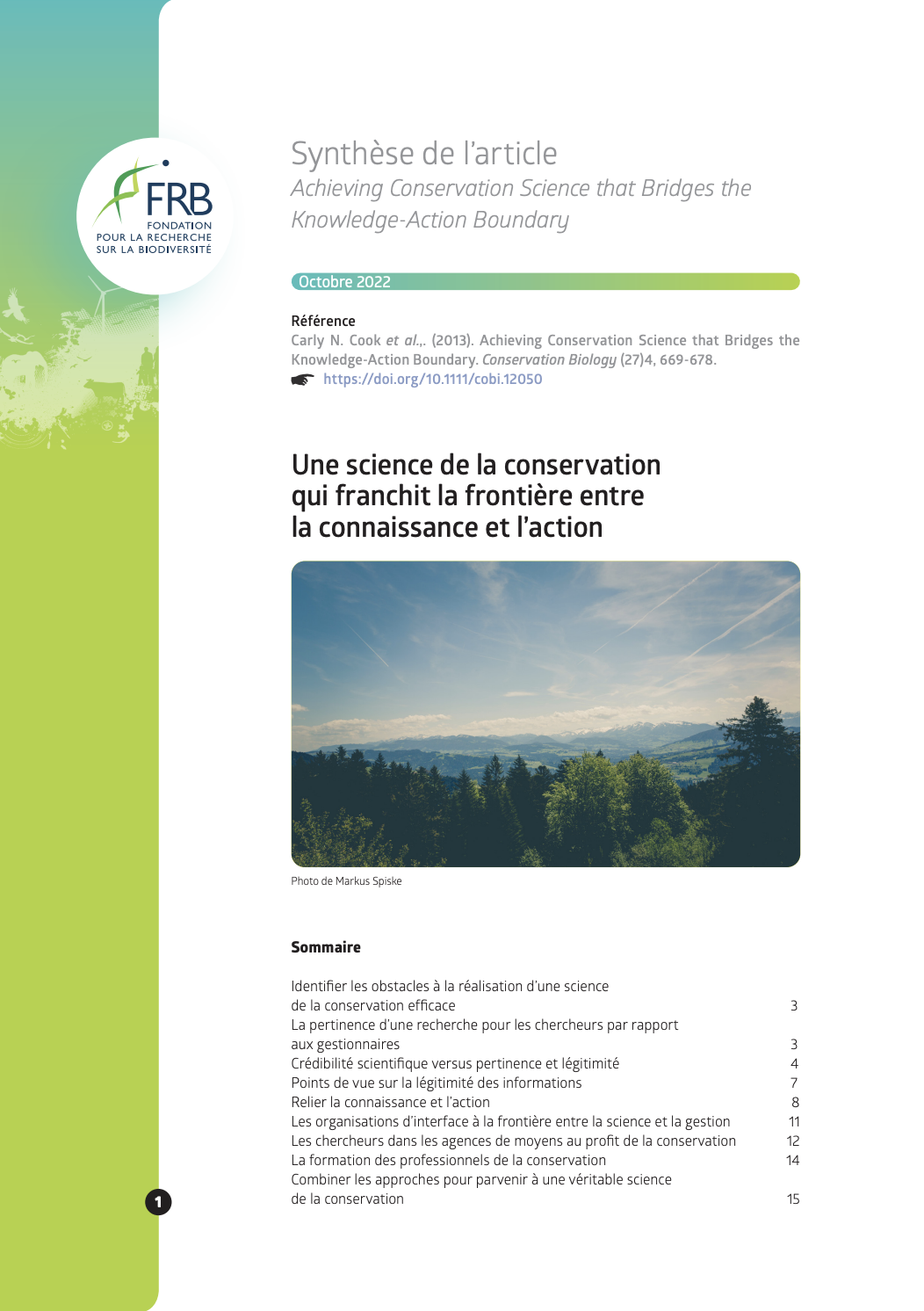 Une science de la conservation qui franchit la frontière entre la connaissance et l’action