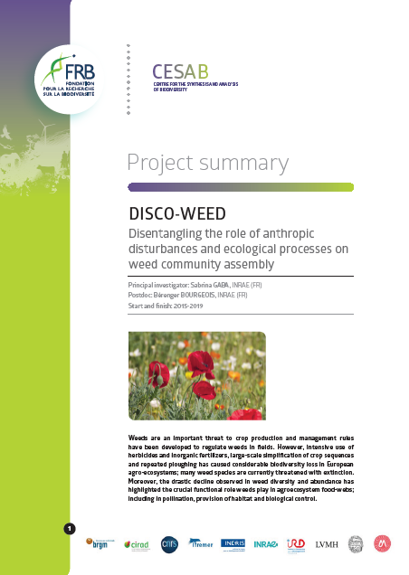 DISCO-WEED | Disentangling the role of anthropic disturbances and ecological processes on weed community assembly