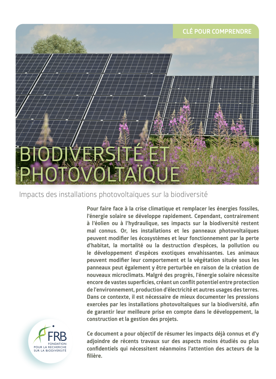 Impacts des installaIons photovoltaïques sur la biodiversité. Clé pour comprendre