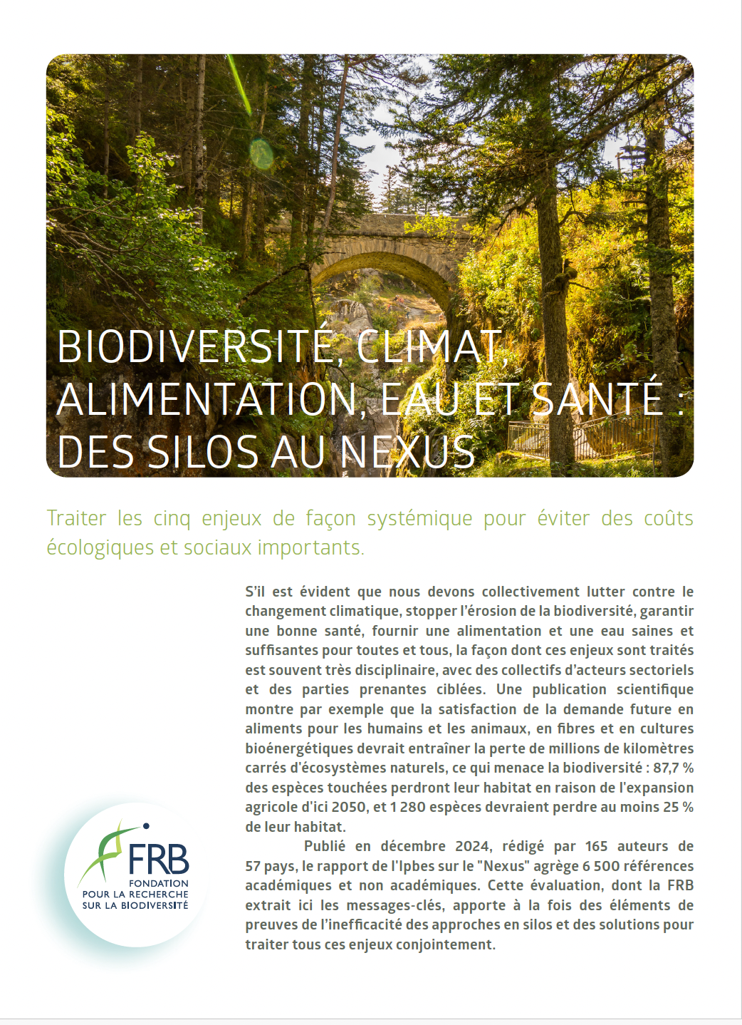 Biodiversité, climat, alimentation, eau et santé : des silos au Nexus